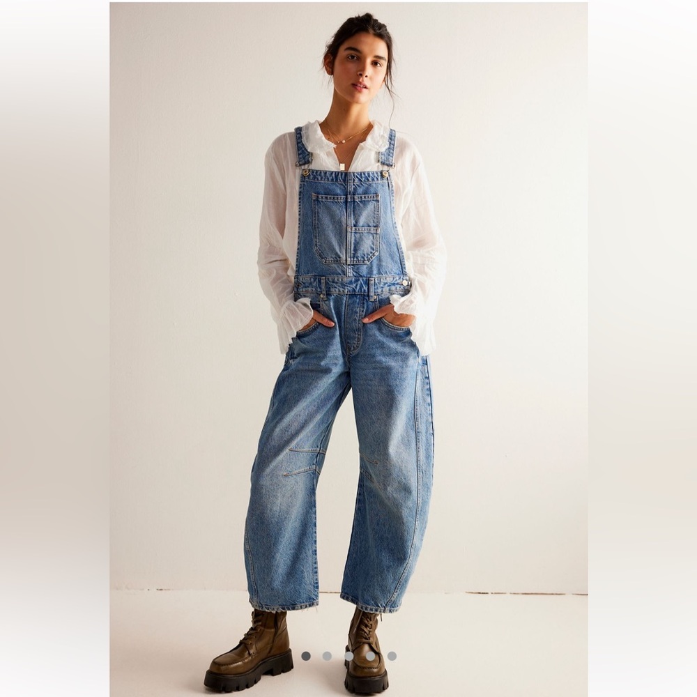 NWT Free People We The Free Barrel Overalls in Ultra Light Beam